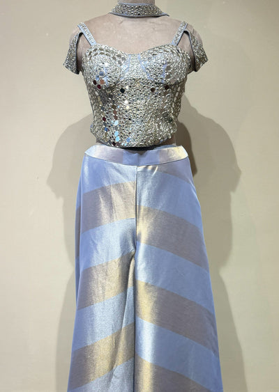 Grey Tissue Indowestern set
