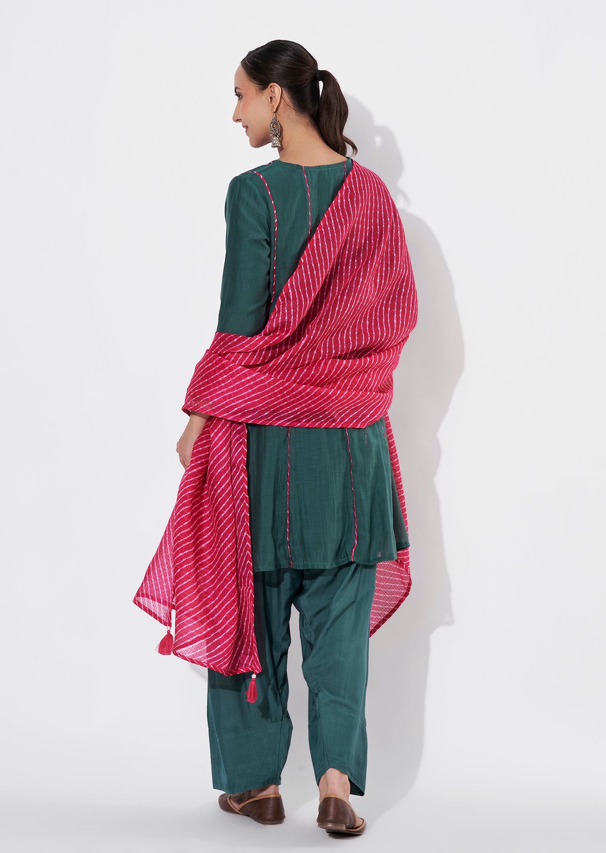 Dark Green Mul Chanderi Anarkali Suit