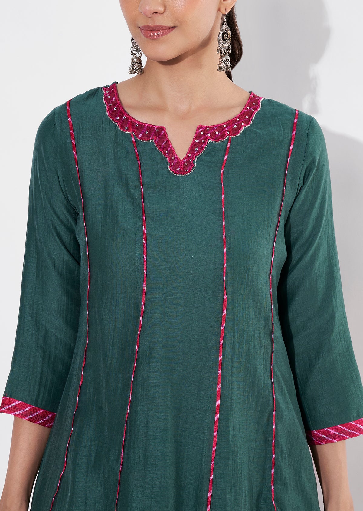 Dark Green Mul Chanderi Anarkali Suit