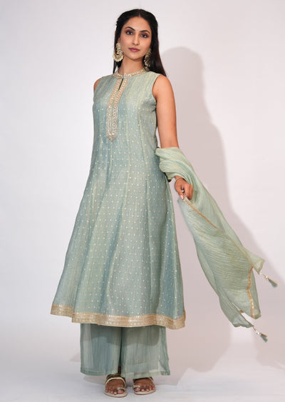 Dusty Green Tissue Anarkali suit