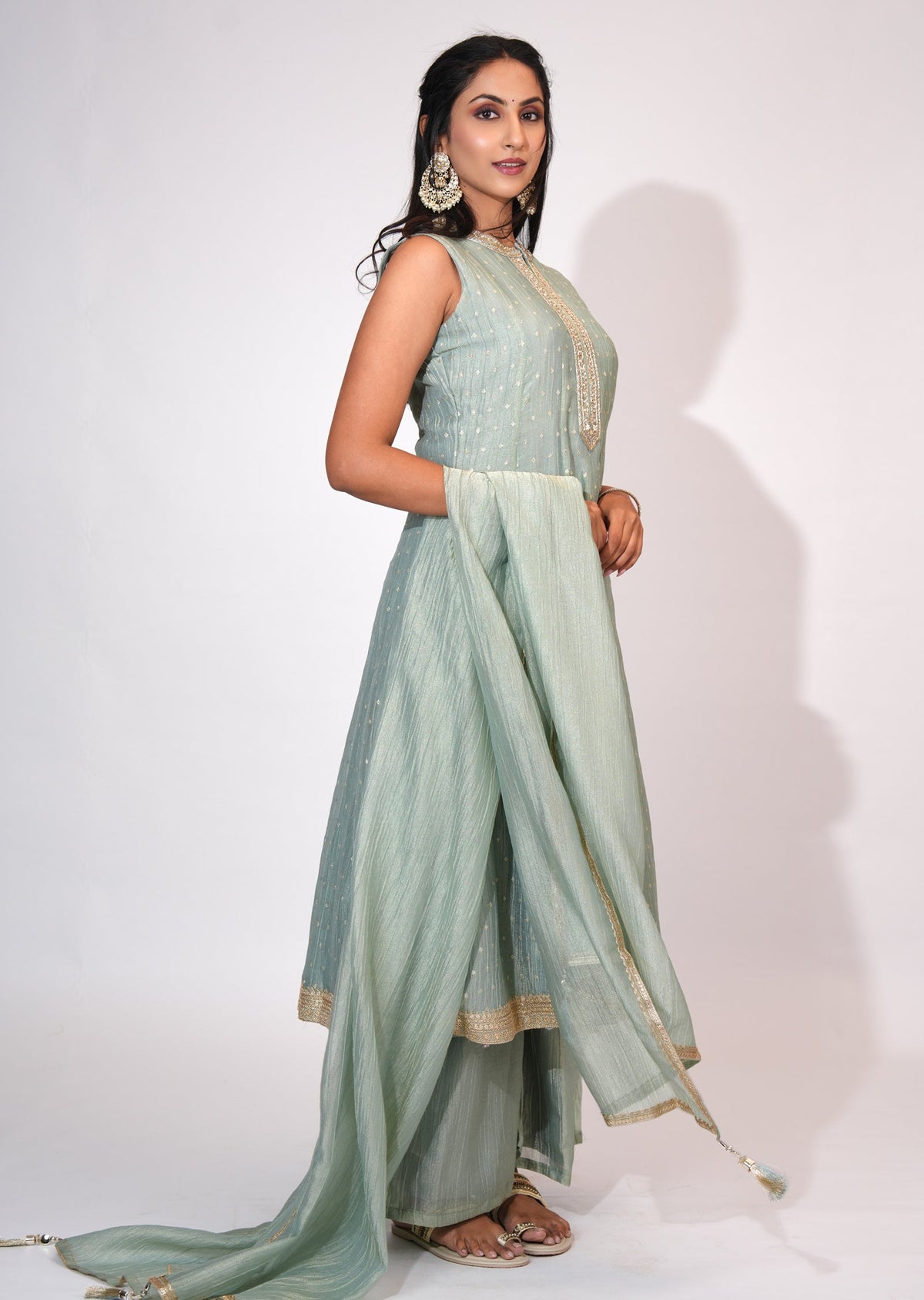 Dusty Green Tissue Anarkali suit