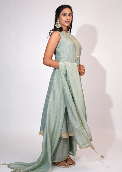 Dusty Green Tissue Anarkali suit