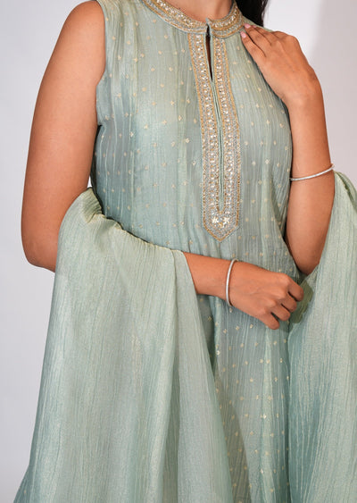 Dusty Green Tissue Anarkali suit