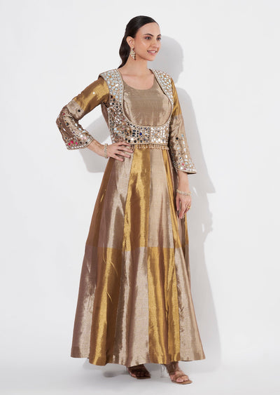 Gold Tissue Anarkali suit(No Dupatta)