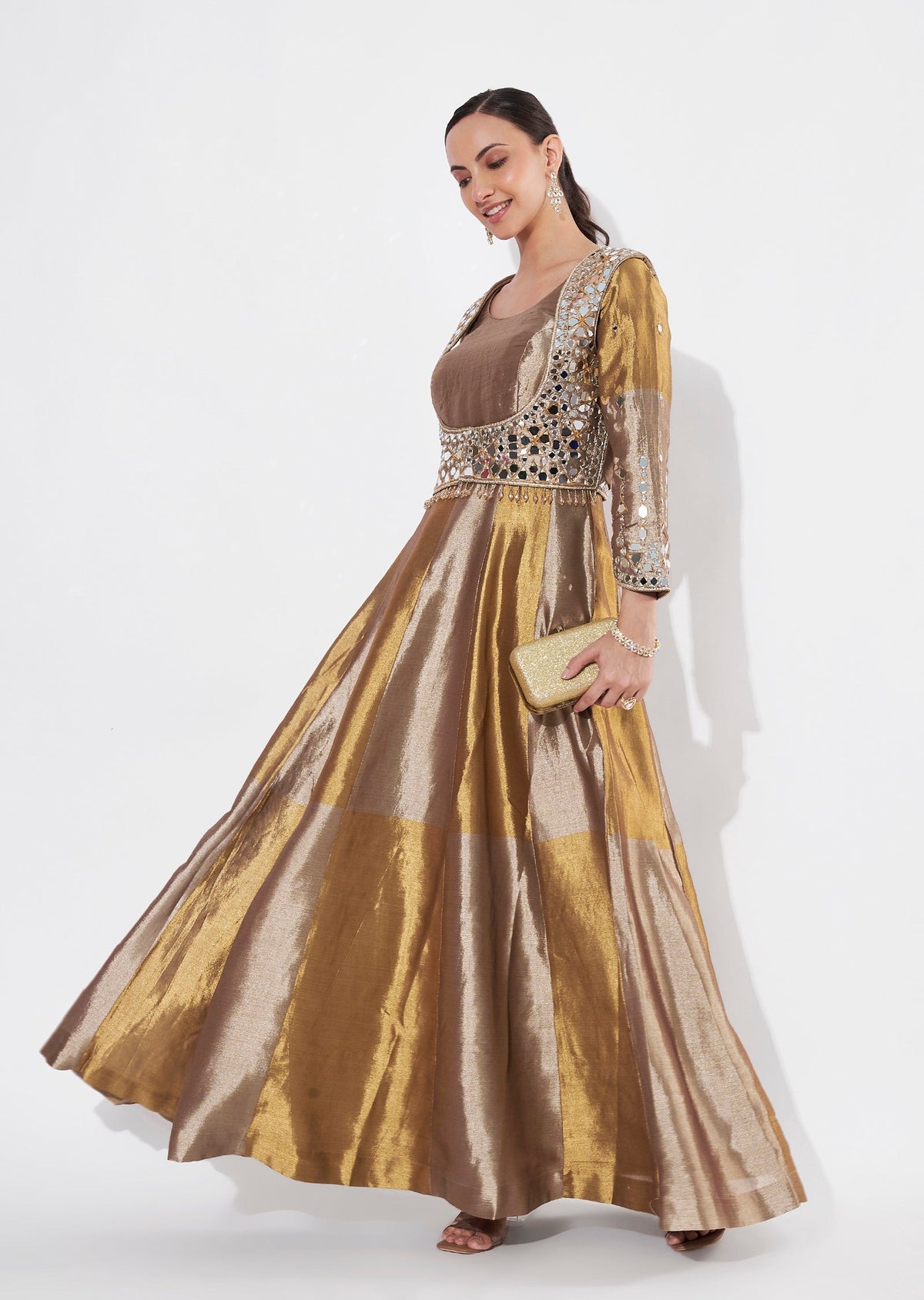 Gold Tissue Anarkali suit(No Dupatta)