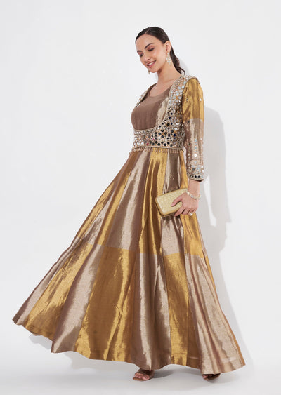 Gold Tissue Anarkali suit(No Dupatta)