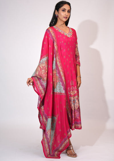 Rani Pink Dola Silk Anarkali suit