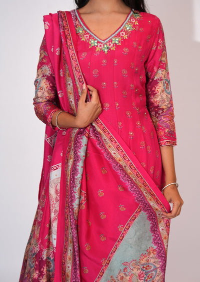 Rani Pink Dola Silk Anarkali suit