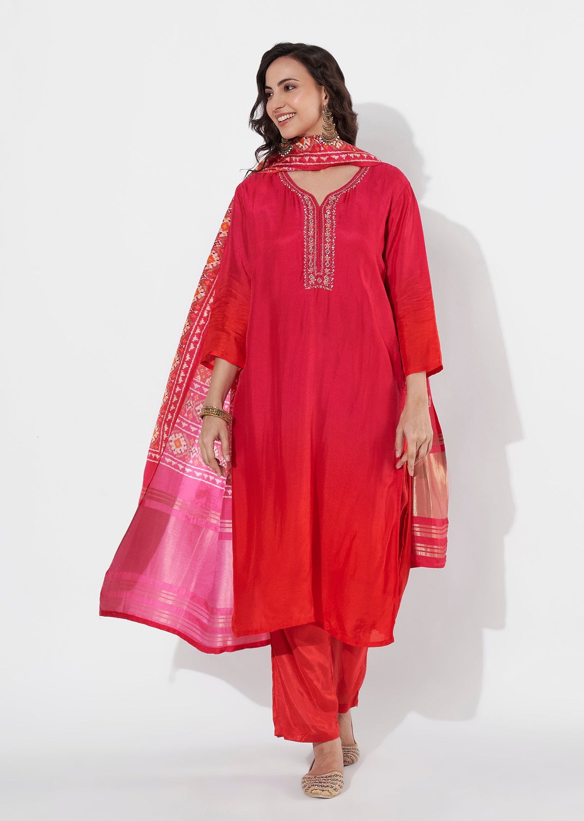 Rani Pink Dola Silk Straight cut suit
