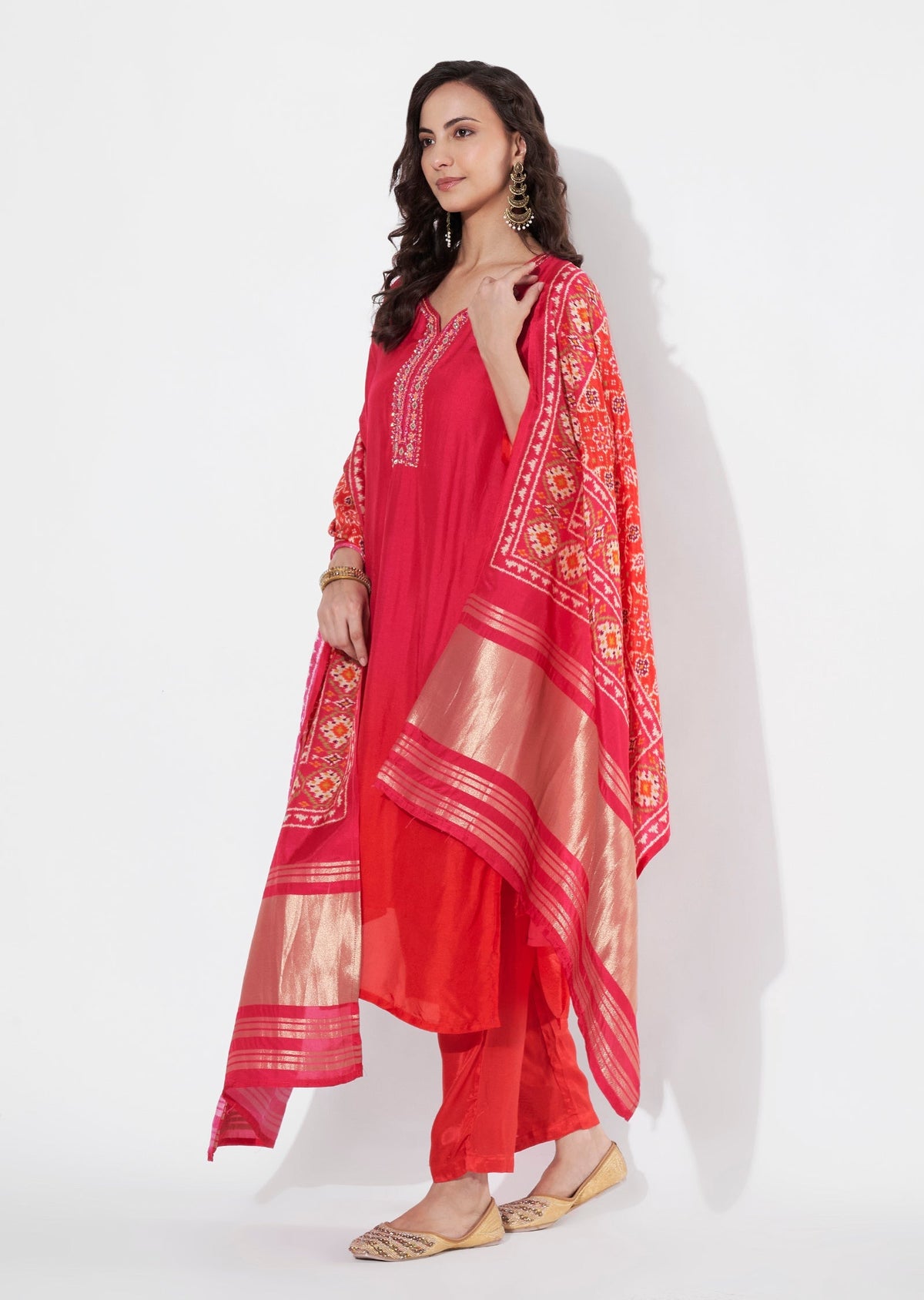 Rani Pink Dola Silk Straight cut suit