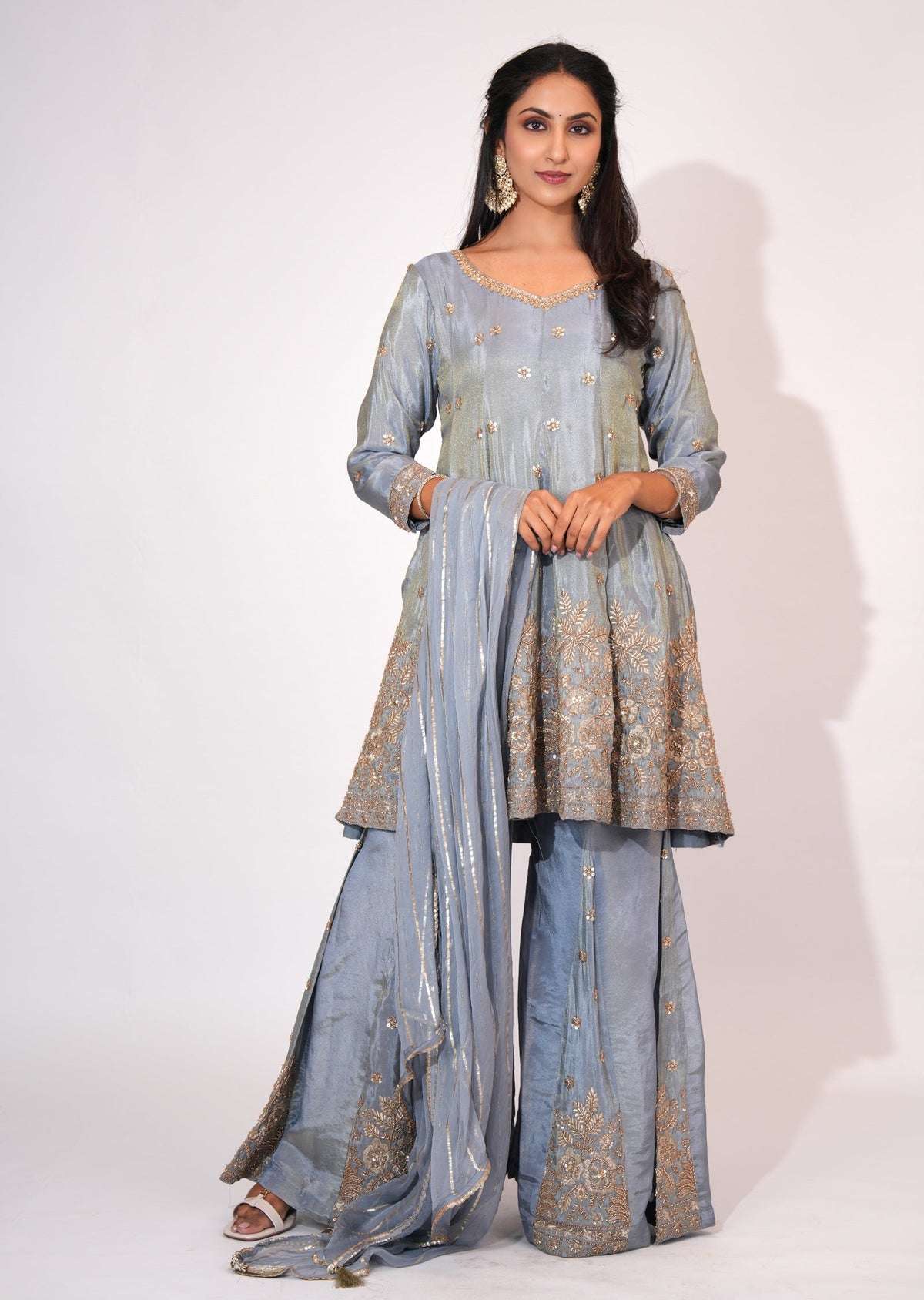 Grey Tissue Sharara Set