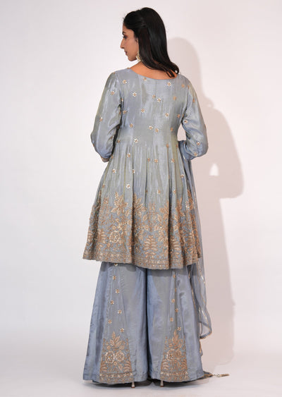 Grey Tissue Sharara Set