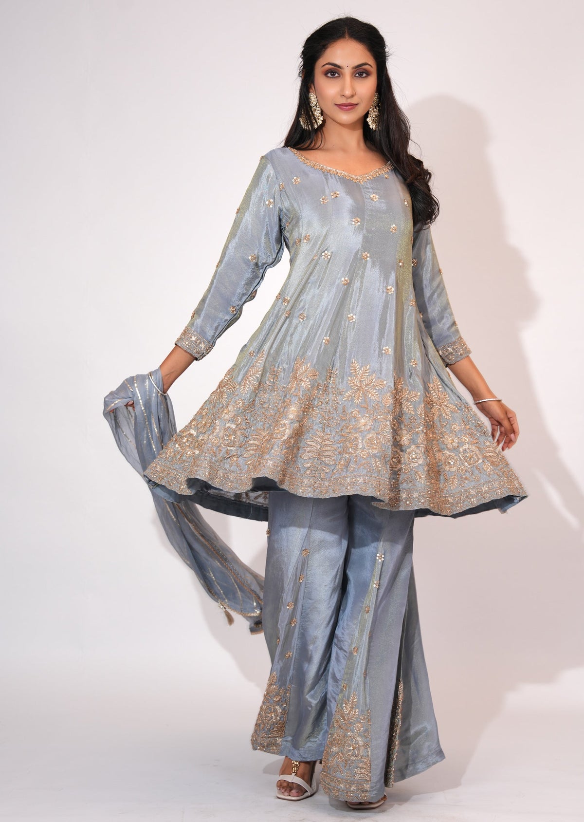 Grey Tissue Sharara Set