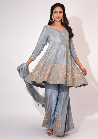 Grey Tissue Sharara Set