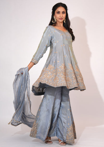 Grey Tissue Sharara Set