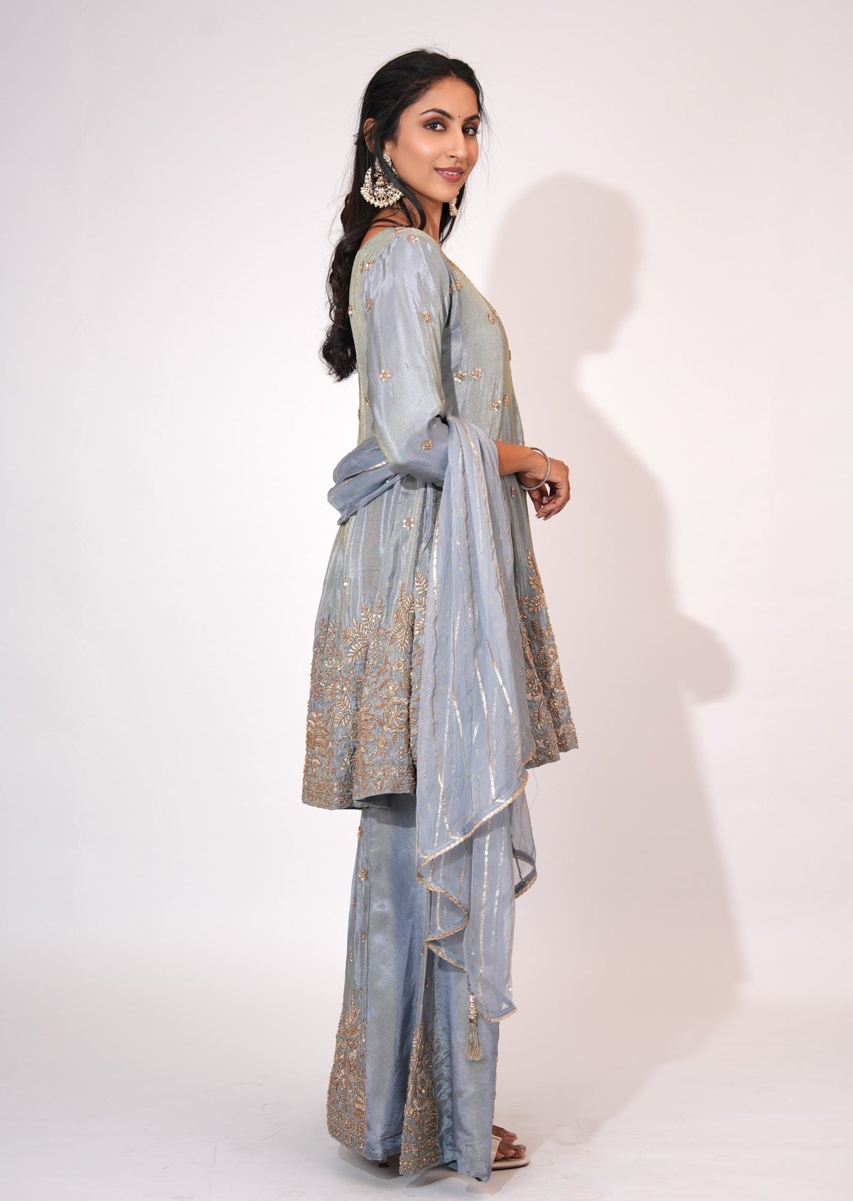 Grey Tissue Sharara Set