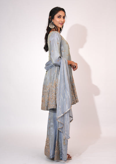 Grey Tissue Sharara Set
