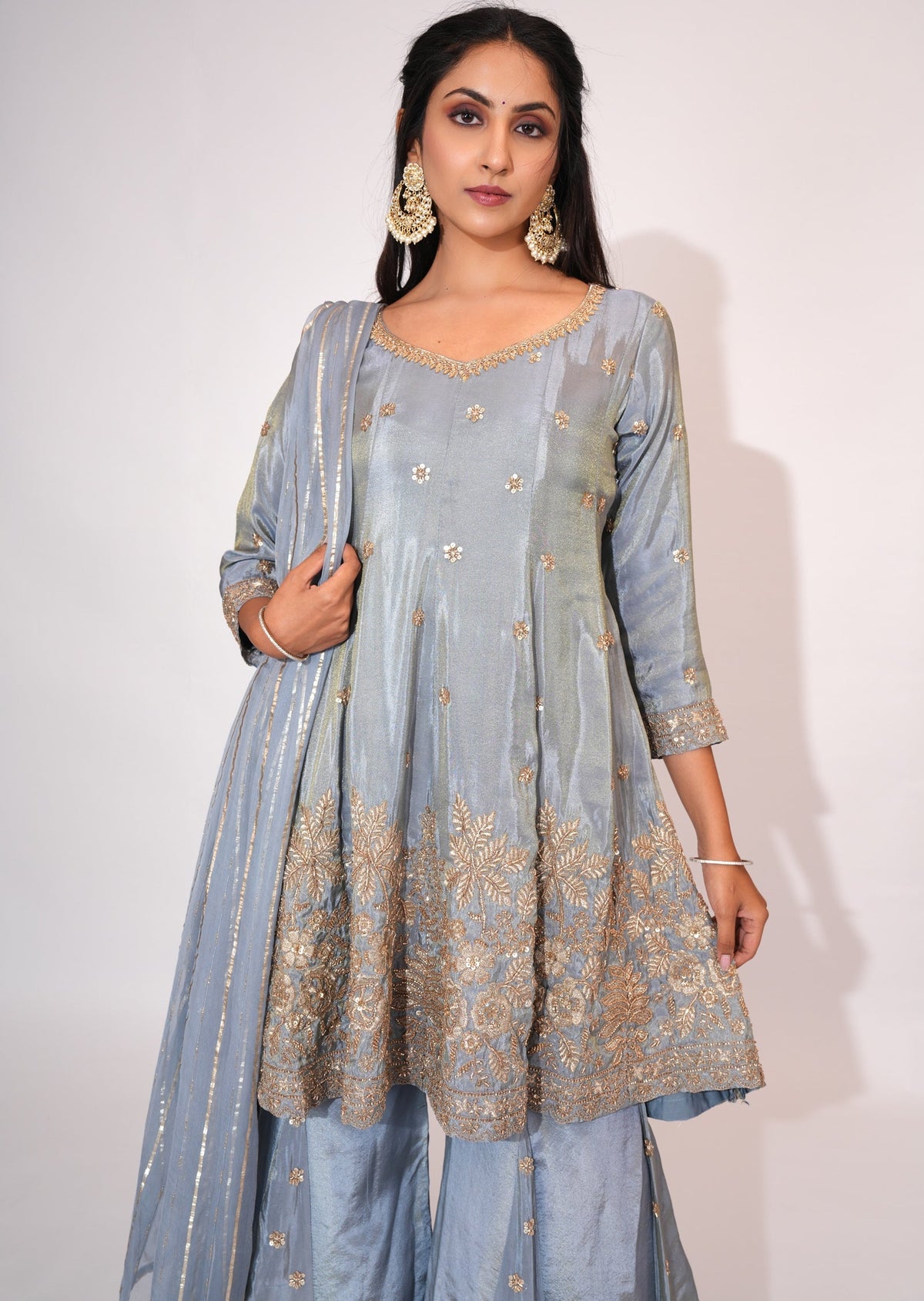 Grey Tissue Sharara Set