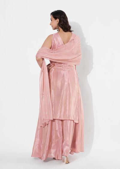 Peach Tissue Anarkali suit