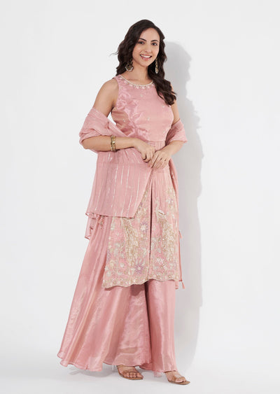 Peach Tissue Anarkali suit
