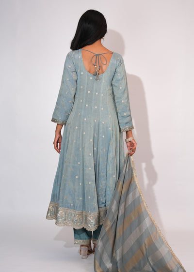 Dusty Blue Tissue Anarkali suit