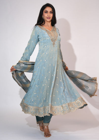 Dusty Blue Tissue Anarkali suit
