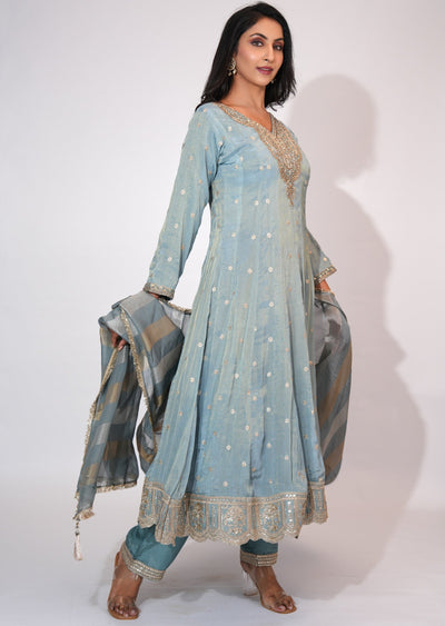 Dusty Blue Tissue Anarkali suit