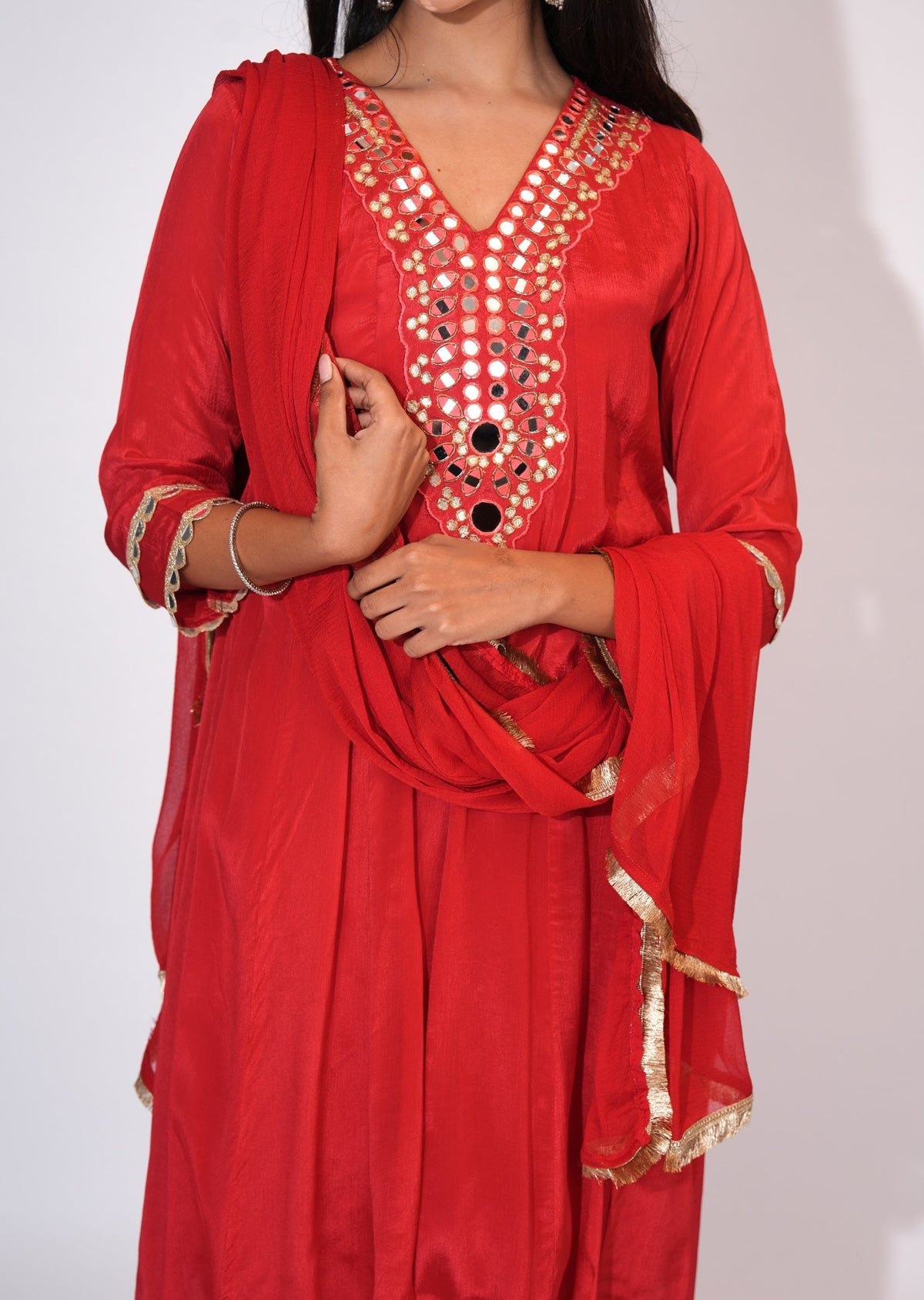 Red Chinnon Anarkali suit