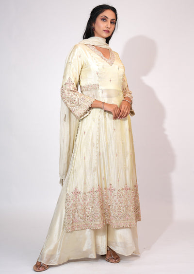 Cream Tissue Side slit Anarkali suit
