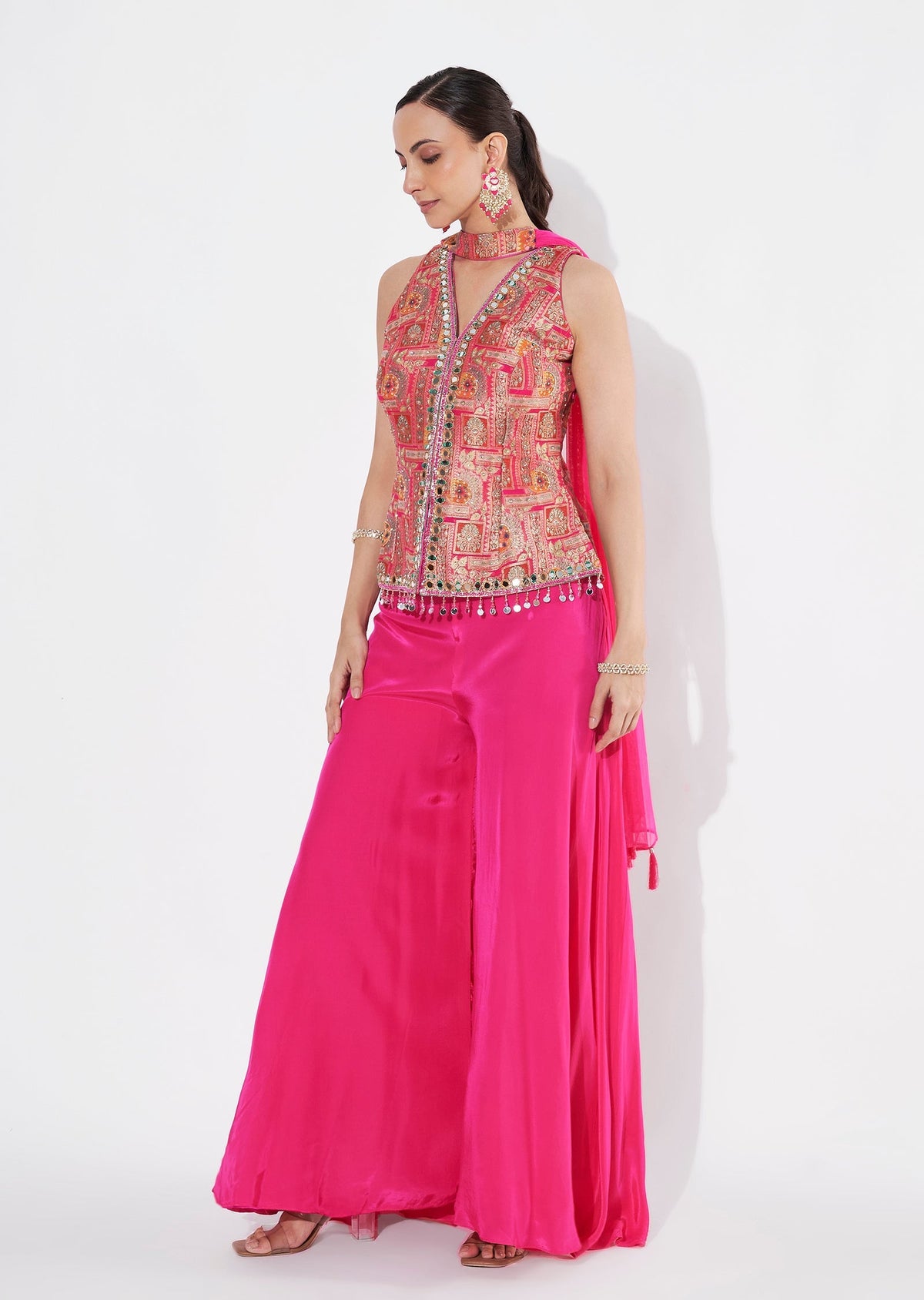 Pink Banaras Silk Peplum Set