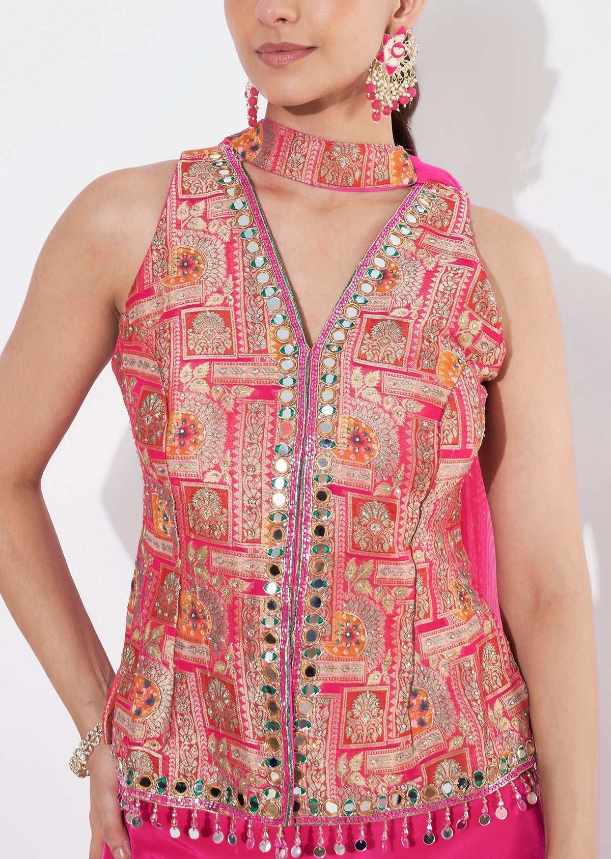 Pink Banaras Silk Peplum Set