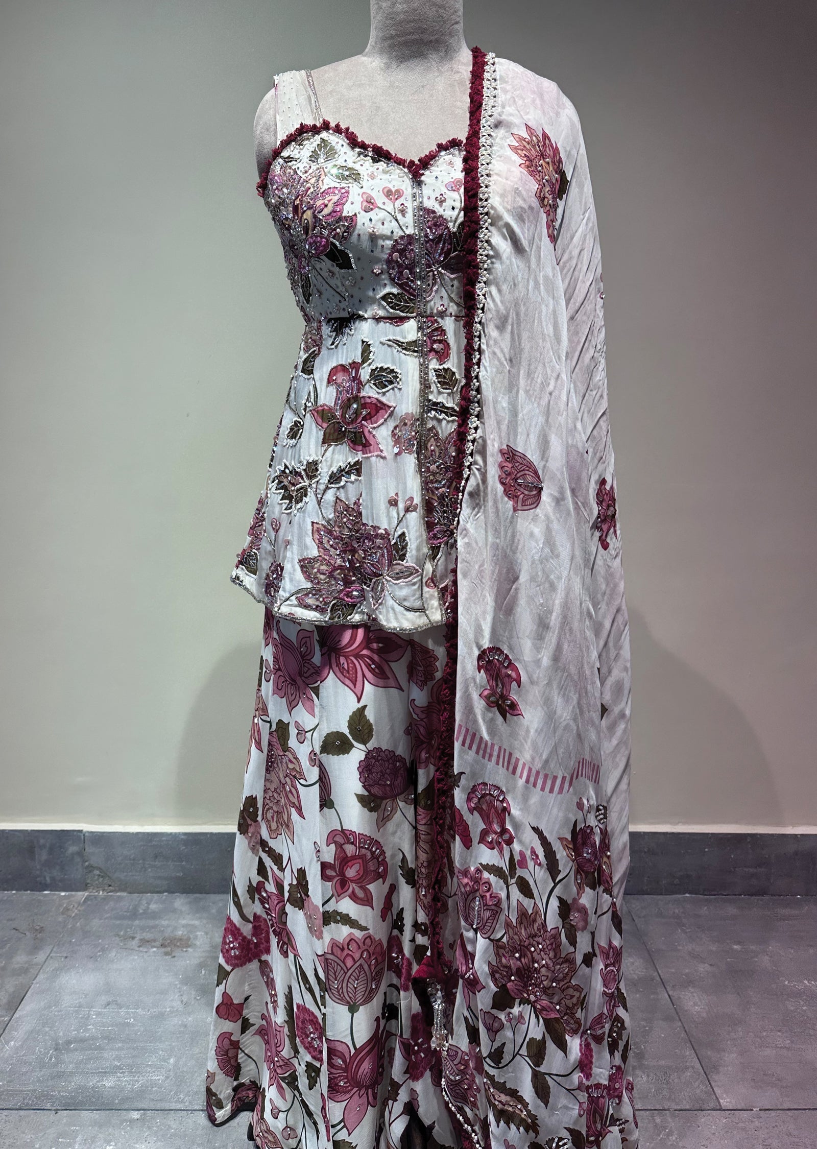 Cream Georgette Sharara Set