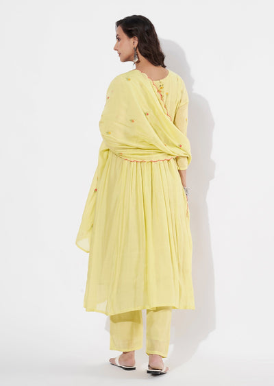 Yellow Mul Chanderi Anarkali suit