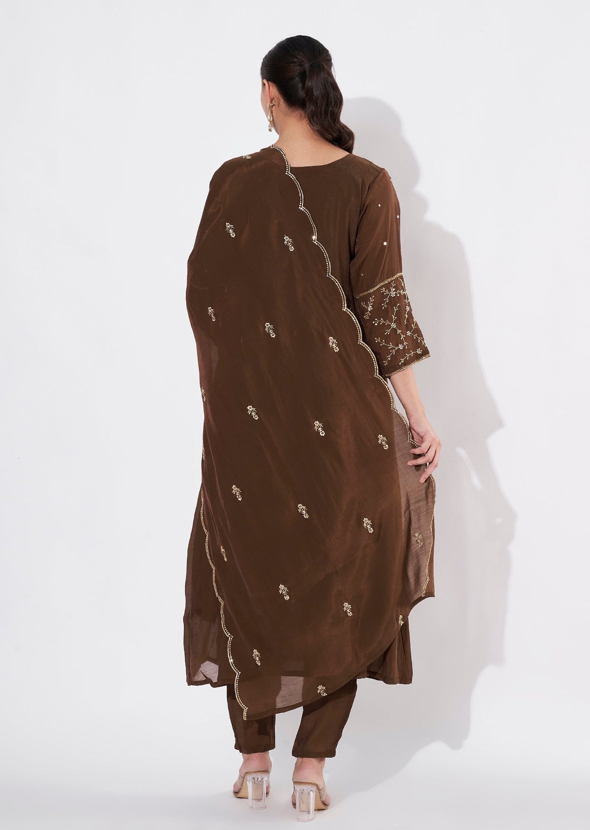Brown Mul Chanderi Anarkali suit