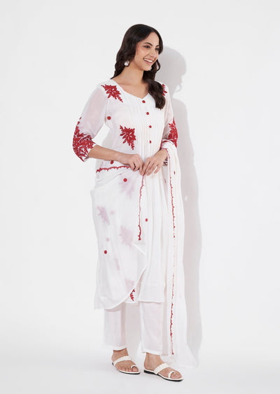 Off white Mul Chanderi Anarkali suit