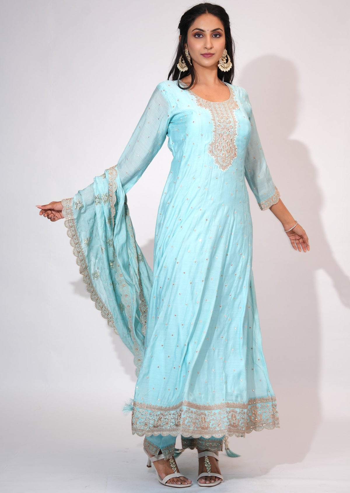 Light Blue Silk Anarkali suit
