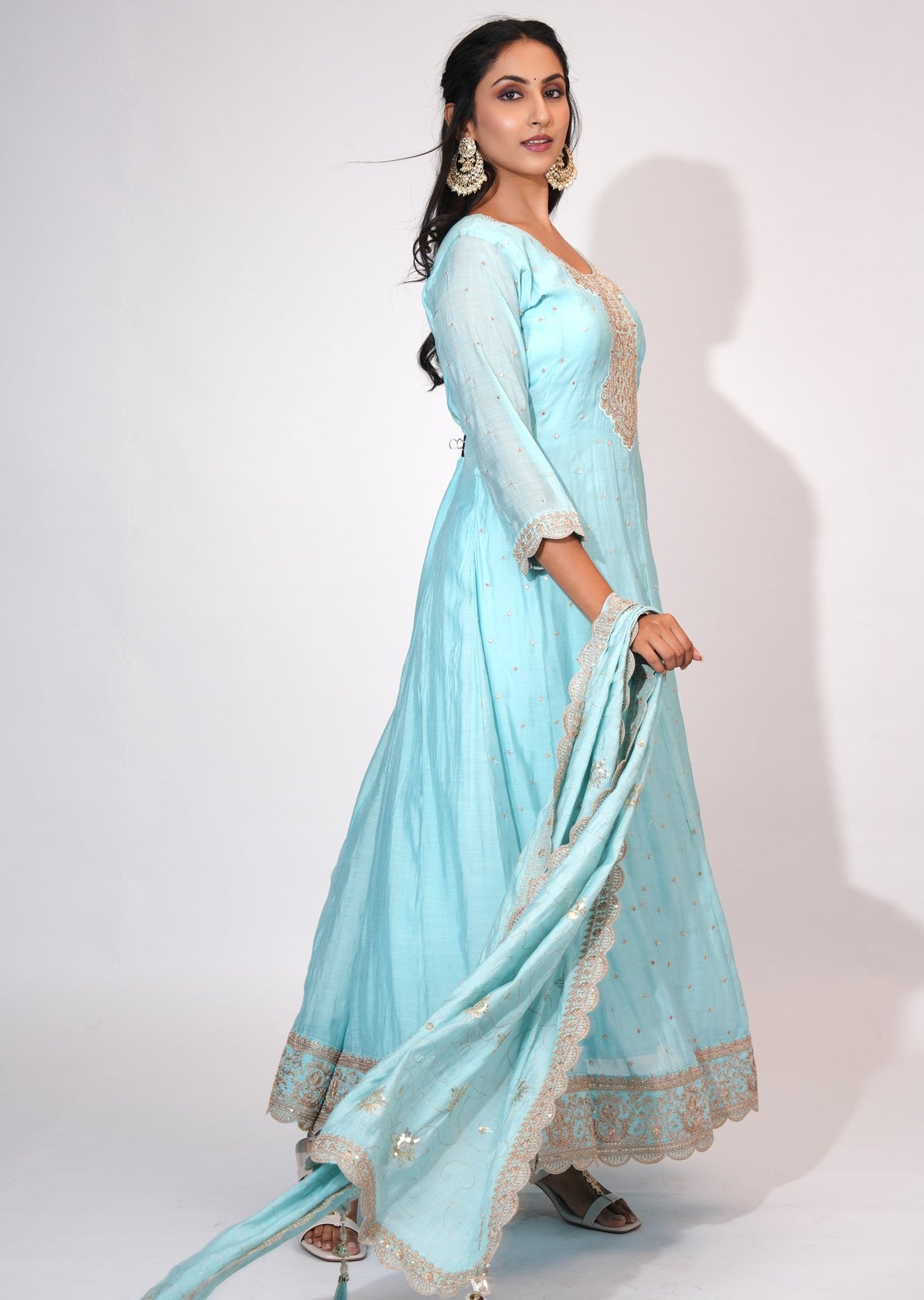 Light Blue Silk Anarkali suit