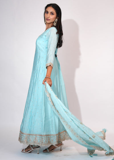 Light Blue Silk Anarkali suit