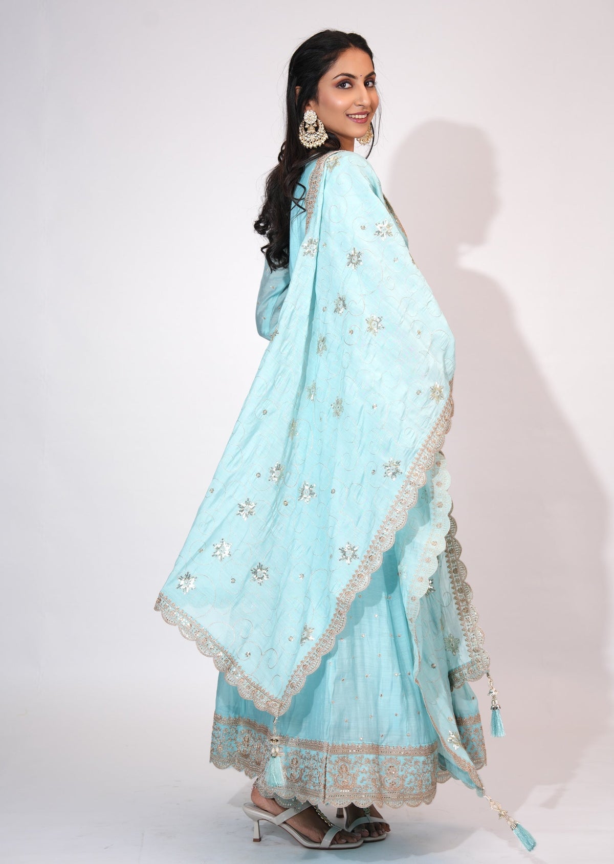 Light Blue Silk Anarkali suit