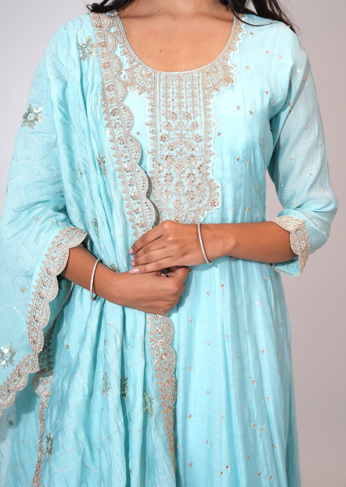 Light Blue Silk Anarkali suit
