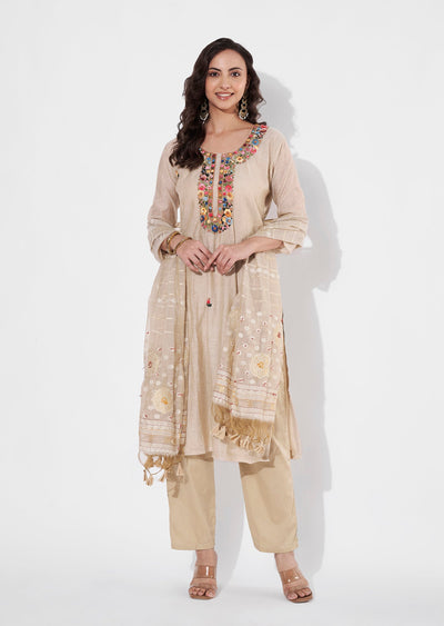 Natural Chanderi Straight cut suit