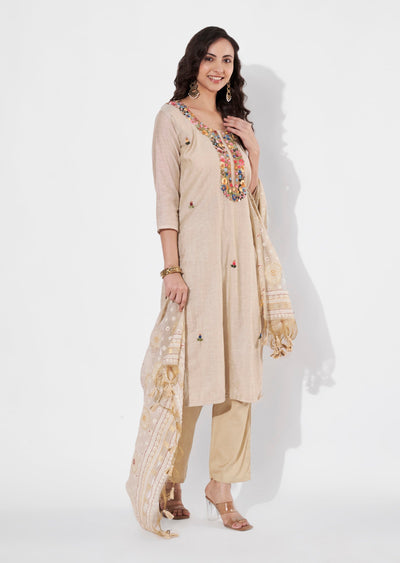 Natural Chanderi Straight cut suit