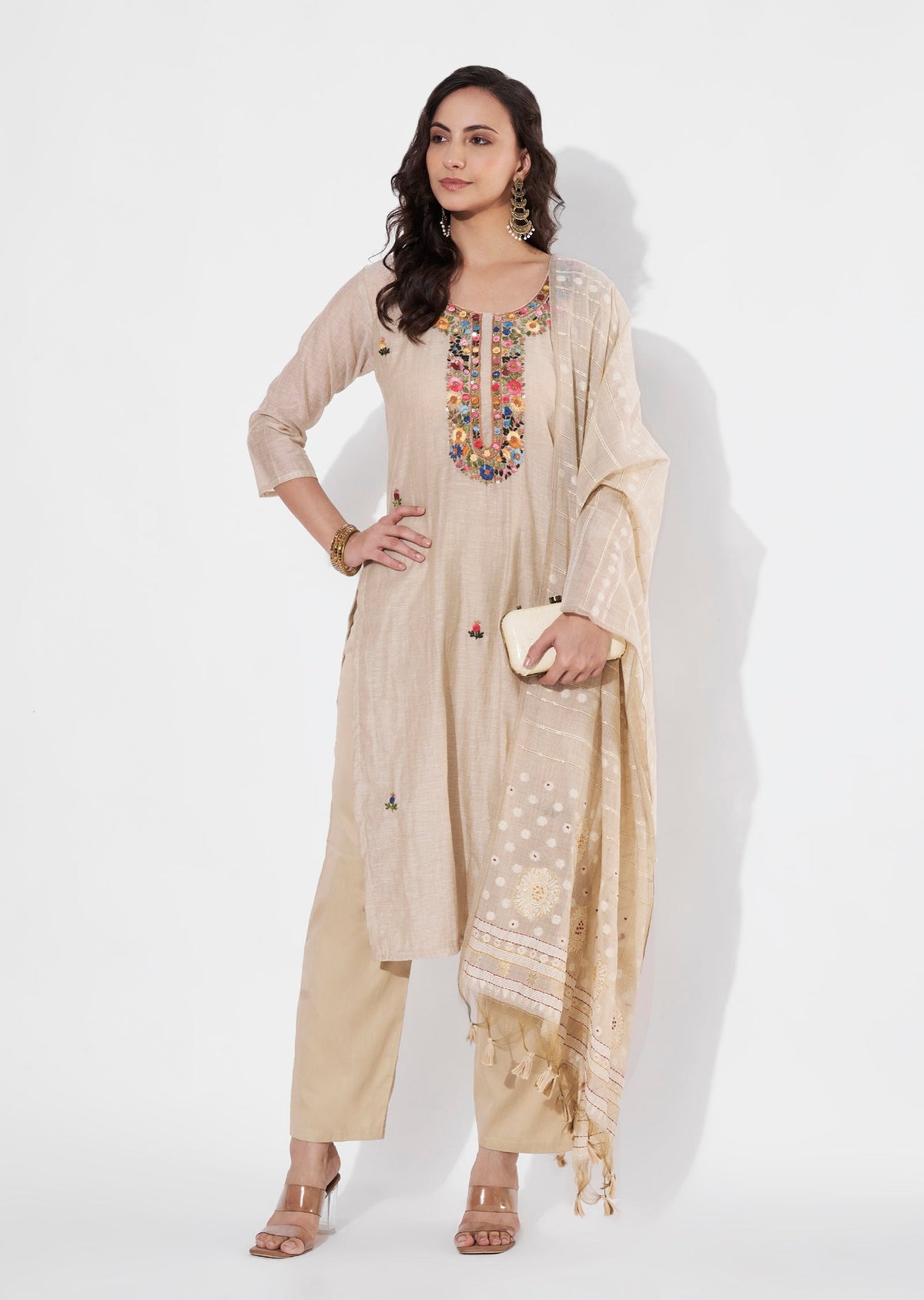Natural Chanderi Straight cut suit