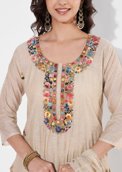 Natural Chanderi Straight cut suit