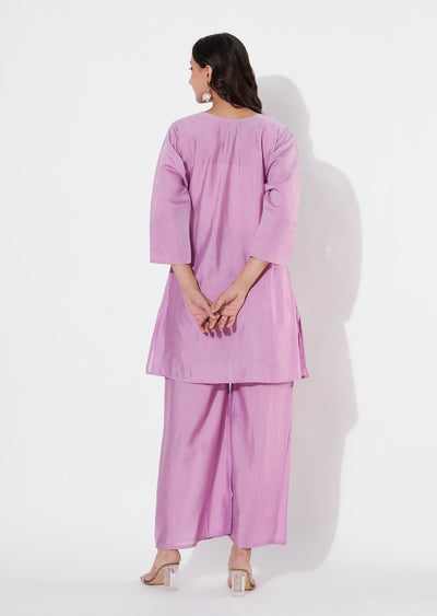 Lavender Russian Silk Straight cut Kurti set