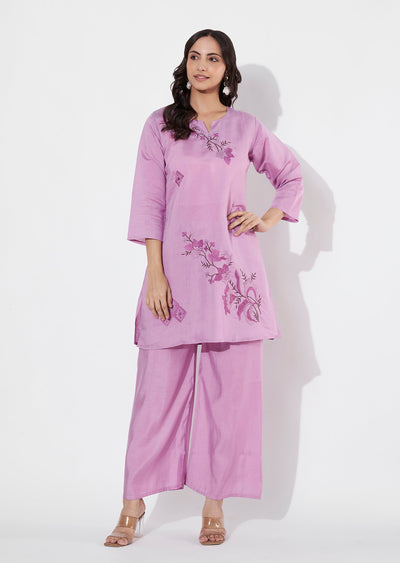 Lavender Russian Silk Straight cut Kurti set