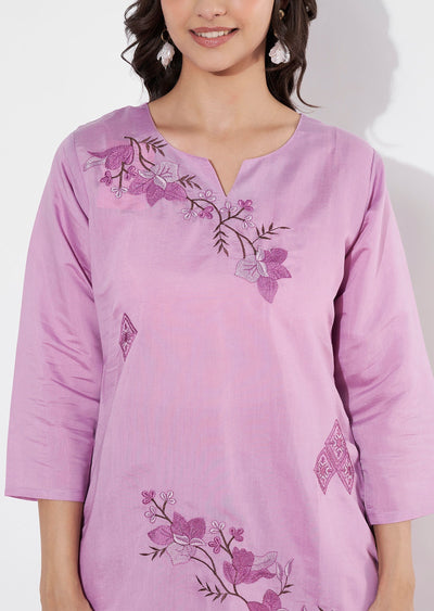 Lavender Russian Silk Straight cut Kurti set