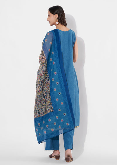 Light Blue Linen Anarkali suit