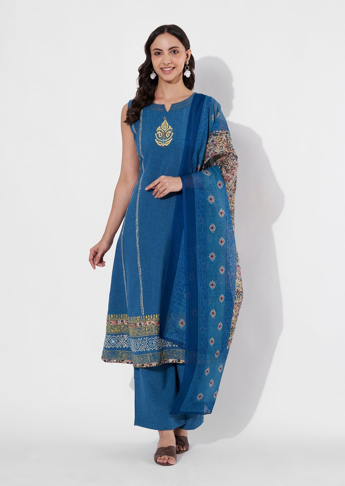Light Blue Linen Anarkali suit