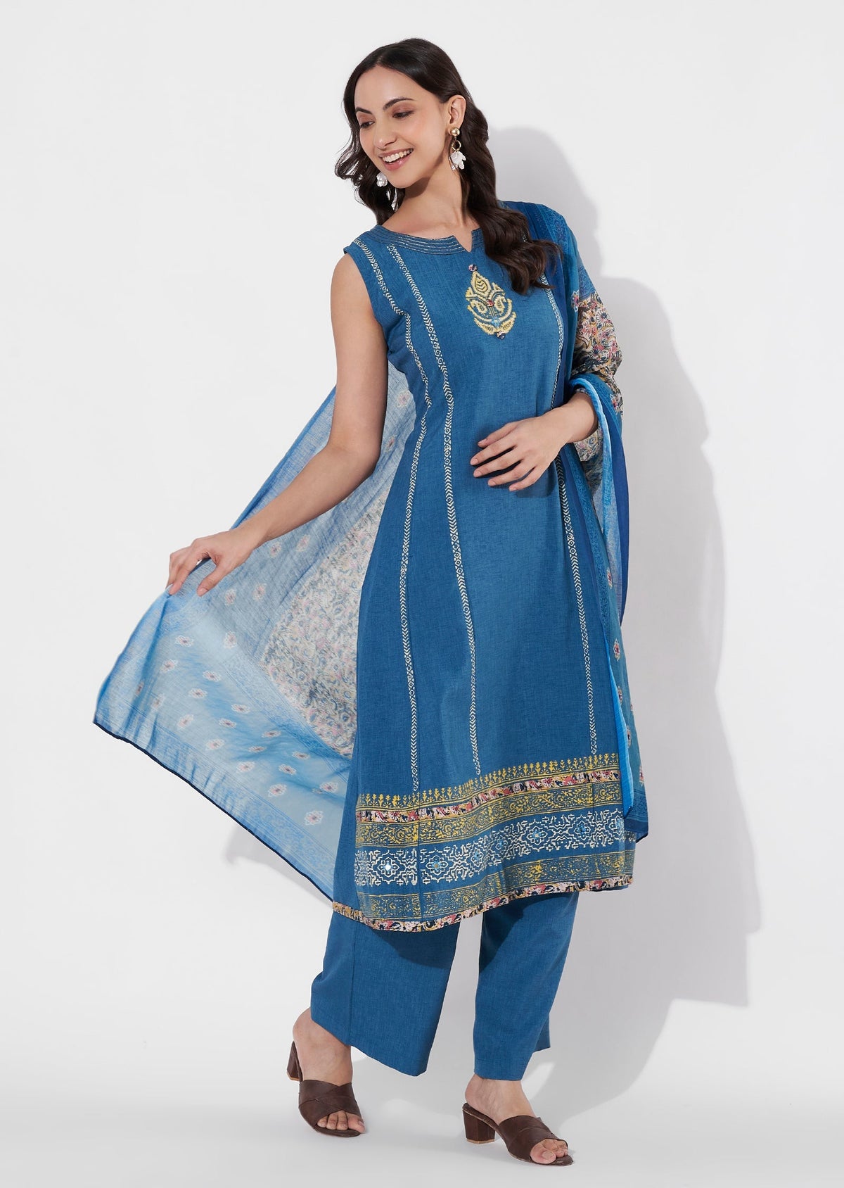 Light Blue Linen Anarkali suit